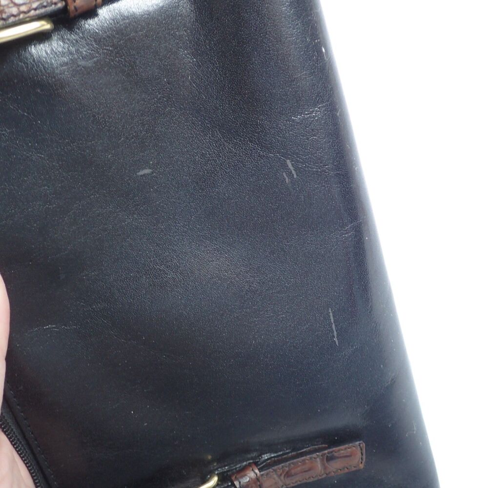 Vtg Brahmin Handbag Purse MELANIE Satchel Shoulder Bag Tuscan Black Brown Croc - Picture 10 of 16